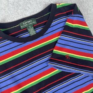 Vintage Lauren Ralph Lauren Small Multi Color‎ Striped Crew Neck Woven Shirt